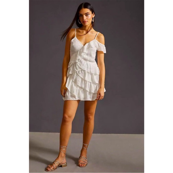 White Mini Ruffle Dress - Picture 2 of 6